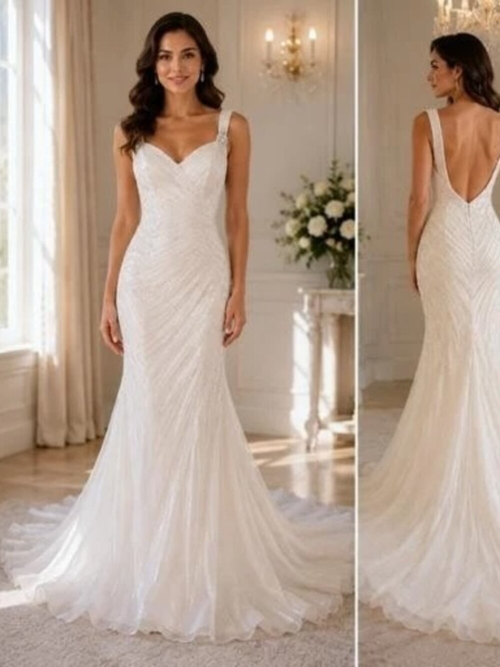 Demetrios Platinum White Embellished Wedding Gown
